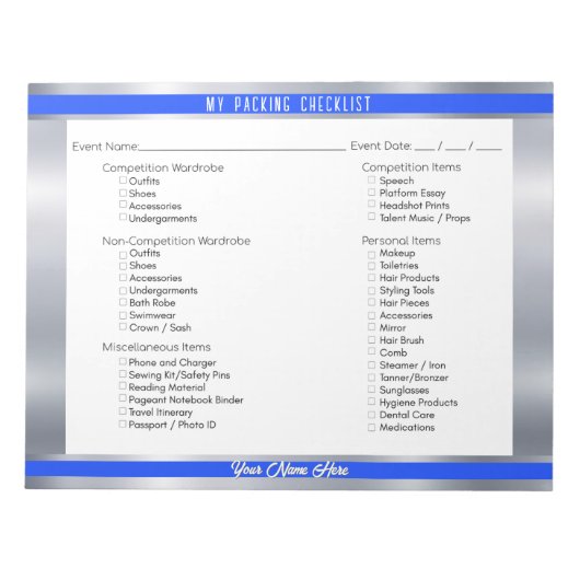 Royal Shine Custom Pageant Checklist Notitieblok (Voorkant)