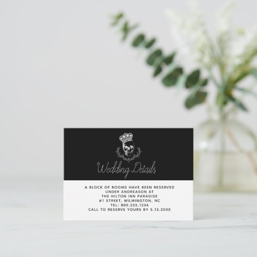 Royal Skull bruiloft details Informatiekaartje (Staand voorkant)