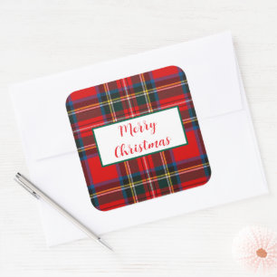 Royal Stewart Christmas MERRY XMAS Plaid Vierkante Sticker