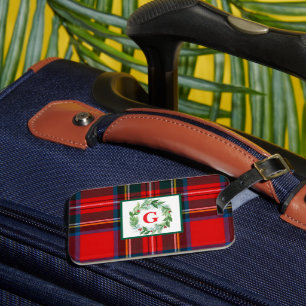 Royal Stewart Christmas MONOGRAM Plaid Wreath Bagagelabel