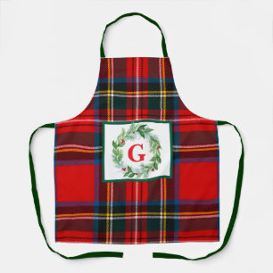 Royal Stewart Christmas MONOGRAM Plaid Wreath Schort