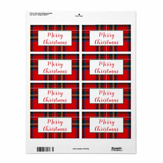 Royal Stewart Christmas Plaid PERSONALISEREN Rood Etiket (Full Sheet)