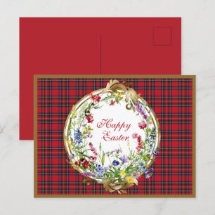 Royal Stewart Modern Scottish Tartan Easter Floral Feestdagenkaart