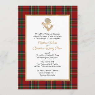 Royal Stewart Plaid Thistle bruiloft uitnodiging
