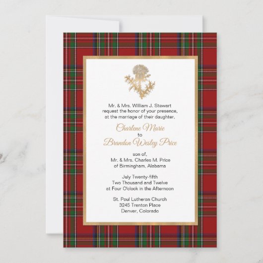 Royal Stewart Plaid Thistle Faire-part de mariage (Devant)