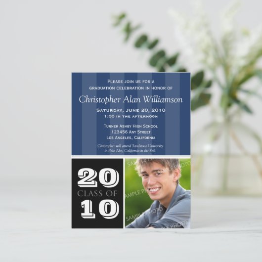 Royal Stripes Afstuderen Aankondiging (Navy) (Staand voorkant)