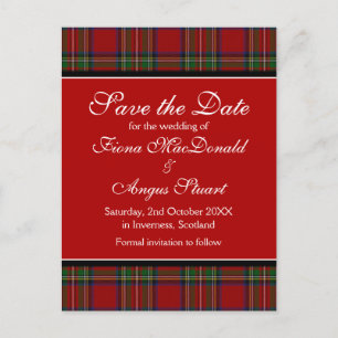 Royal Stuart Tartan Bruiloft Save the Date Briefka Aankondigingskaart