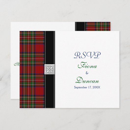 Royal Stuart Tartan Keltische Bruiloft Reactie Kaa RSVP Kaartje (Voorkant / Achterkant)