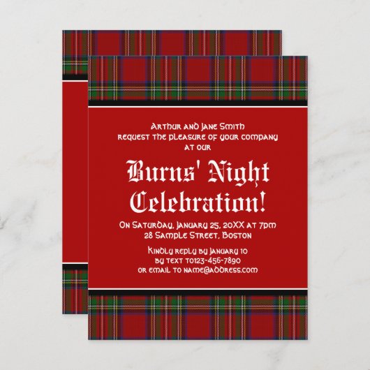 Royal Stuart Tartan Robbie Burns Night Invitation (Devant / Derrière)