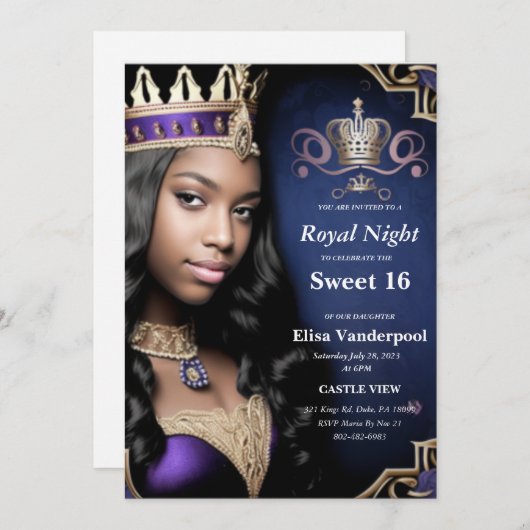 Royal Sweet 16 invitation (Devant / Derrière)
