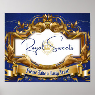 Royal Sweets Blue & Gold Elegant Snoep Buffet Sign Poster