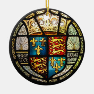 Royal Tudor Coat of Arms Henry VIII Glas in lood Keramisch Ornament
