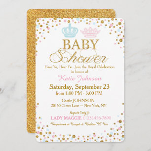 Royal Twins Gold Glitter Sprinkle Baby shower Kaart