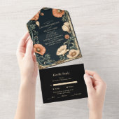 Royal Victoriaans bruiloft grillige bloemenbruilof All In One Uitnodiging (Afscheurbaar)