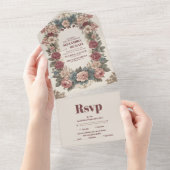 Royal Victoriaans grillige bloemenbruiloft All In One Uitnodiging (Afscheurbaar)