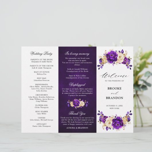 Royal violet violet or Mariage Tri-fold Programme (Debout devant)