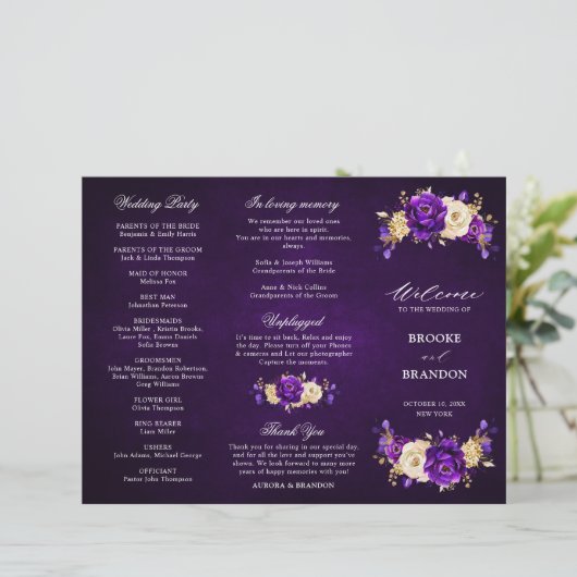 Royal violet violet or Mariage Tri Plier Programme (Debout devant)