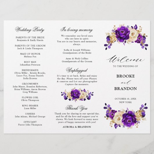 Royal violet violet or Mariage Tri Plier Programme (Devant)