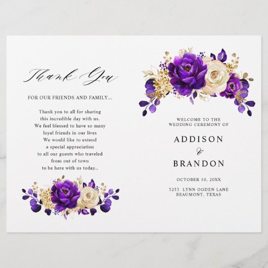 Royal violet violet or programme de mariage botani (Devant)