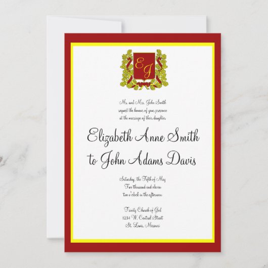 Royal Wedding Invitation Red en Gold Kaart (Voorkant)