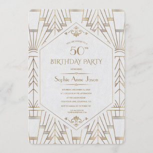 Royal White Gold Great Gatsby Birthday Party Kaart