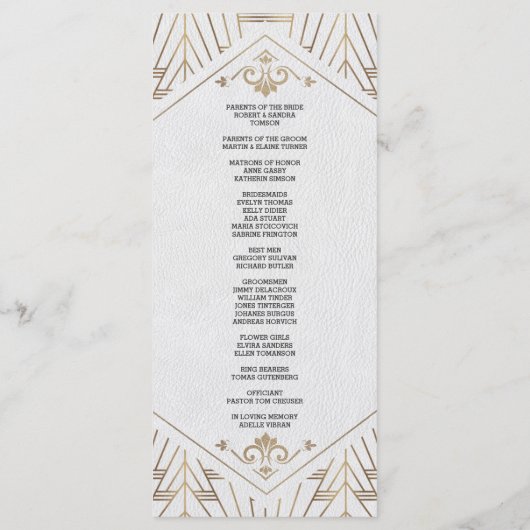 Royal White Gold Great Gatsby Programme de mariage (Dos)