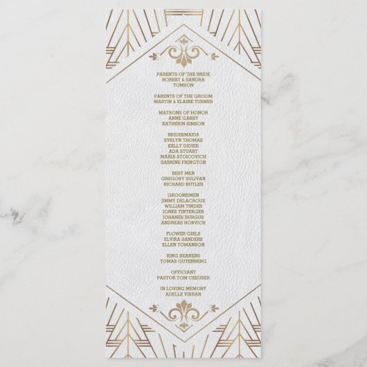 Royal White Gold Great Gatsby Programme de mariage (Dos)