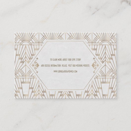 Royal White Gold Great Gatsby Wedding Website Visitekaartje (Voorkant)