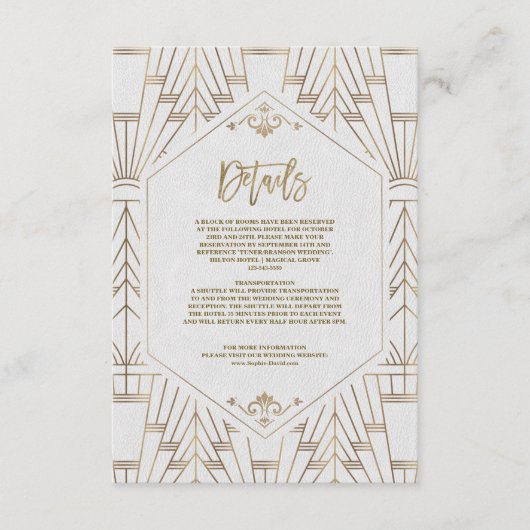 Royal White Goud Great Gatsby Bruiloft Informatiekaartje (Voorkant)