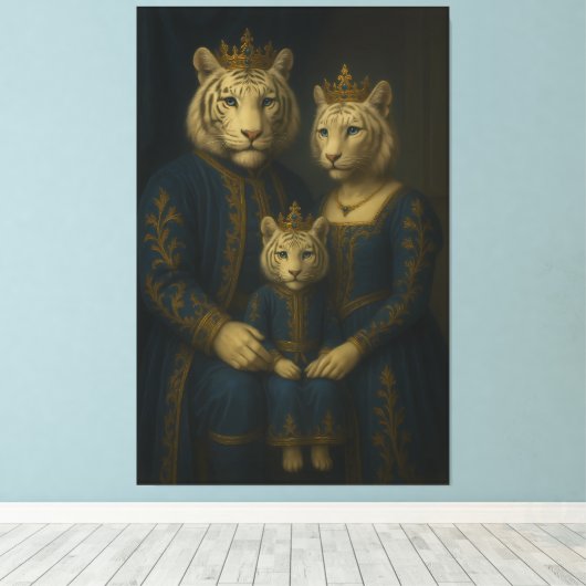 Royal White Tiger Family · Blue Sapphire Crown Can Canvas Afdruk (Insitu (Houten vloer))