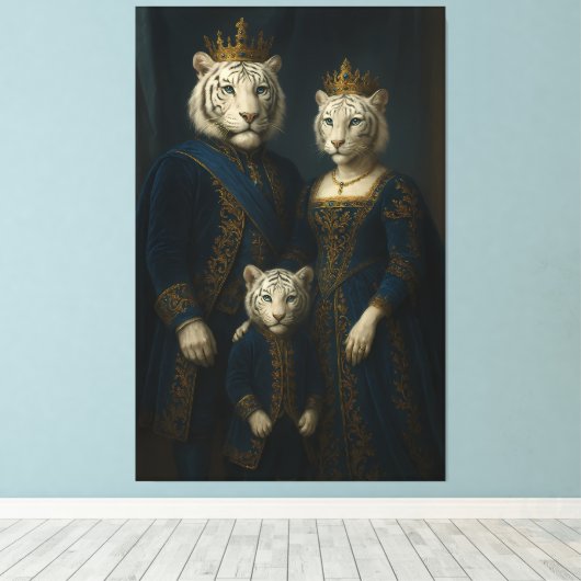 Royal White Tiger Family · Blue Sapphire Crown Can Canvas Afdruk (Insitu (Houten vloer))