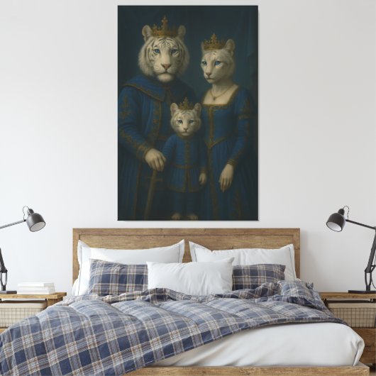 Royal White Tiger Family · Blue Sapphire Crown Can Canvas Afdruk (Insitu (Slaapkamer))
