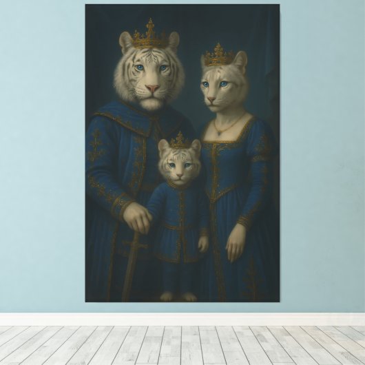 Royal White Tiger Family · Blue Sapphire Crown Can Canvas Afdruk (Insitu (Houten vloer))