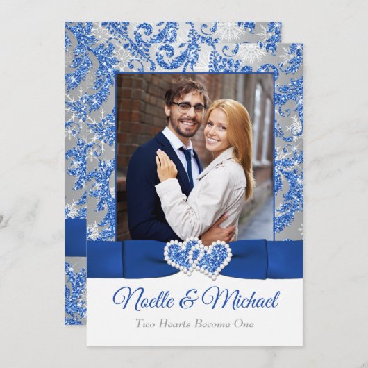 Royal Winter Wonderland Joined Hearts PHOTO Invite Kaart (Voorkant / Achterkant)