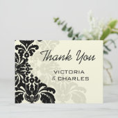 Royal zwart damask bruiloft dank u 5x7 bedankkaart (Staand voorkant)