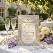 Royalcore Rococo Gold Swans Fairytale Wedding Kaart