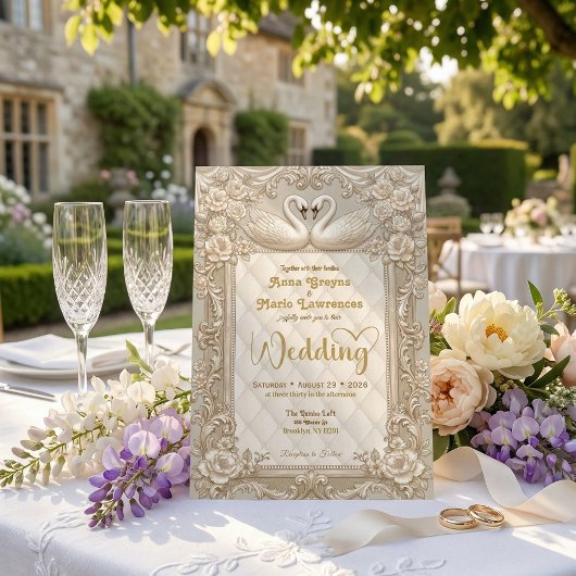 Royalcore Rococo Gold Swans Fairytale Wedding Kaart