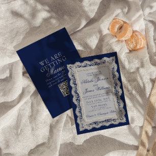 Royale Blauwe Kanten Oud Geld Onderlegger QR Code Kaart