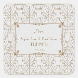 Royale Fleur-de-Lis Art Deco Goud Witte 20s Bruilo Vierkante Sticker