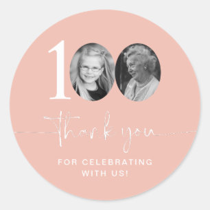 Roze 100e verjaardag Dank u Ronde Sticker