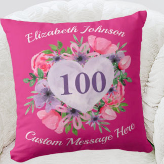 Roze 100e verjaardag Pillow voor vrouwen Kussen