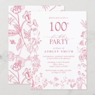 Roze 100ste Verjaardagsfeest Victoriaanse Bloemen Kaart