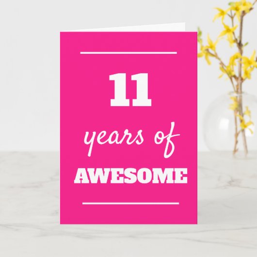 Roze 11th Birthday Kaart (Gele Bloem)