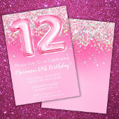 Roze 12e Verjaardag Uitnodiging Girly Pink Glitter