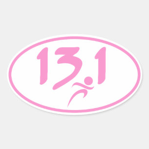 Roze 13.1 halve marathon ovale sticker