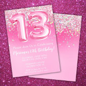 Roze 13e verjaardag uitnodiging Girly Pink Glitter