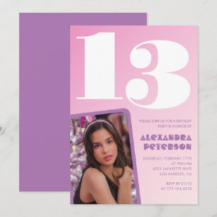 Roze 13e verjaardag uitnodigingen Meisje Retro Fot