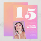 Roze 15e verjaardag uitnodigingen voor haar Retro  (Voorkant / Achterkant)