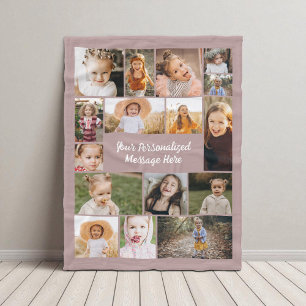 Roze 16 Fotocollage Moderne Gepersonaliseerde Cust Fleece Deken