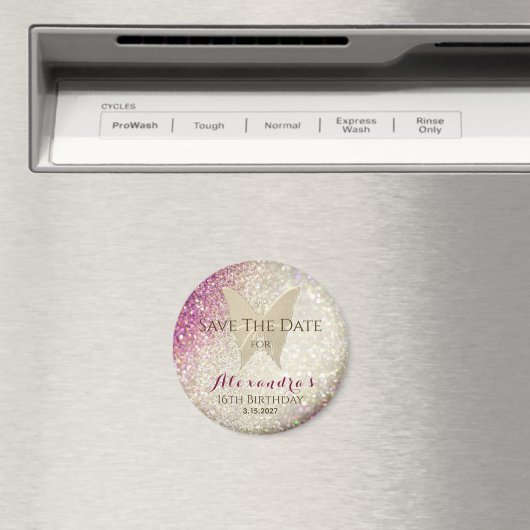 Roze 16e verjaardag sparen de Datum Uitnodiging Magneet (Insitu (Vaatwasser))